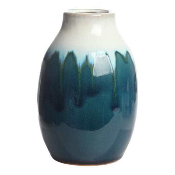 Vase i hvid og blå/grøn glasur