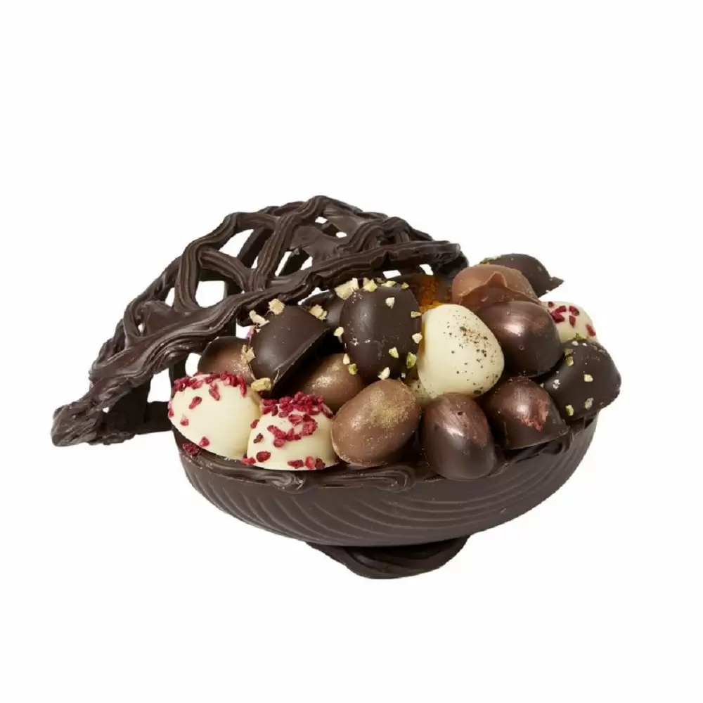 Chokoladepåskeæg - mørkt flet låg - Produkter - Kathrine Andersen Chokolade